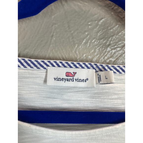 Vineyard‎ Vines White Seersucker 3/4 Length Sleeve Shirt Womens Top Size Large - Picture 2 of 4